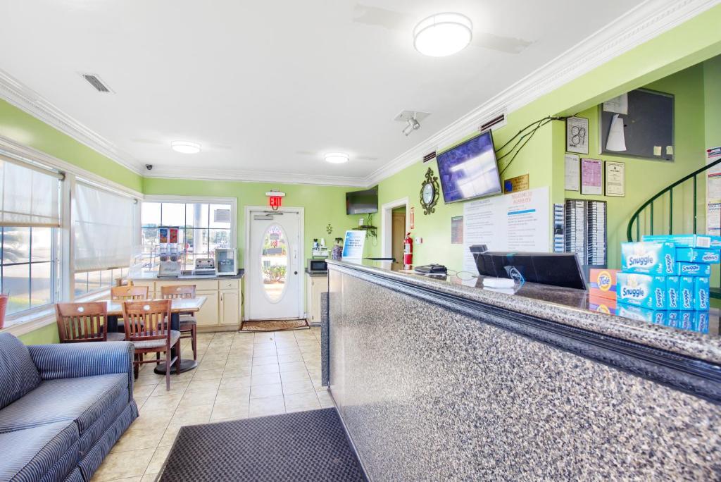 Hotel front desk and reception area